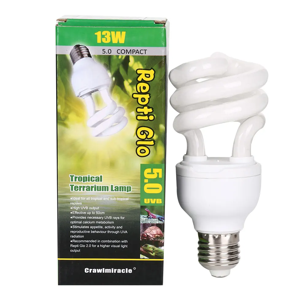 Bombilla UV fluorescente para reptiles, l&aacute;mpara de ahorro de energ&iacute;a, tubo en espiral, luz blanca para el hogar, 13W, 5,0, 10,0, UVB-0