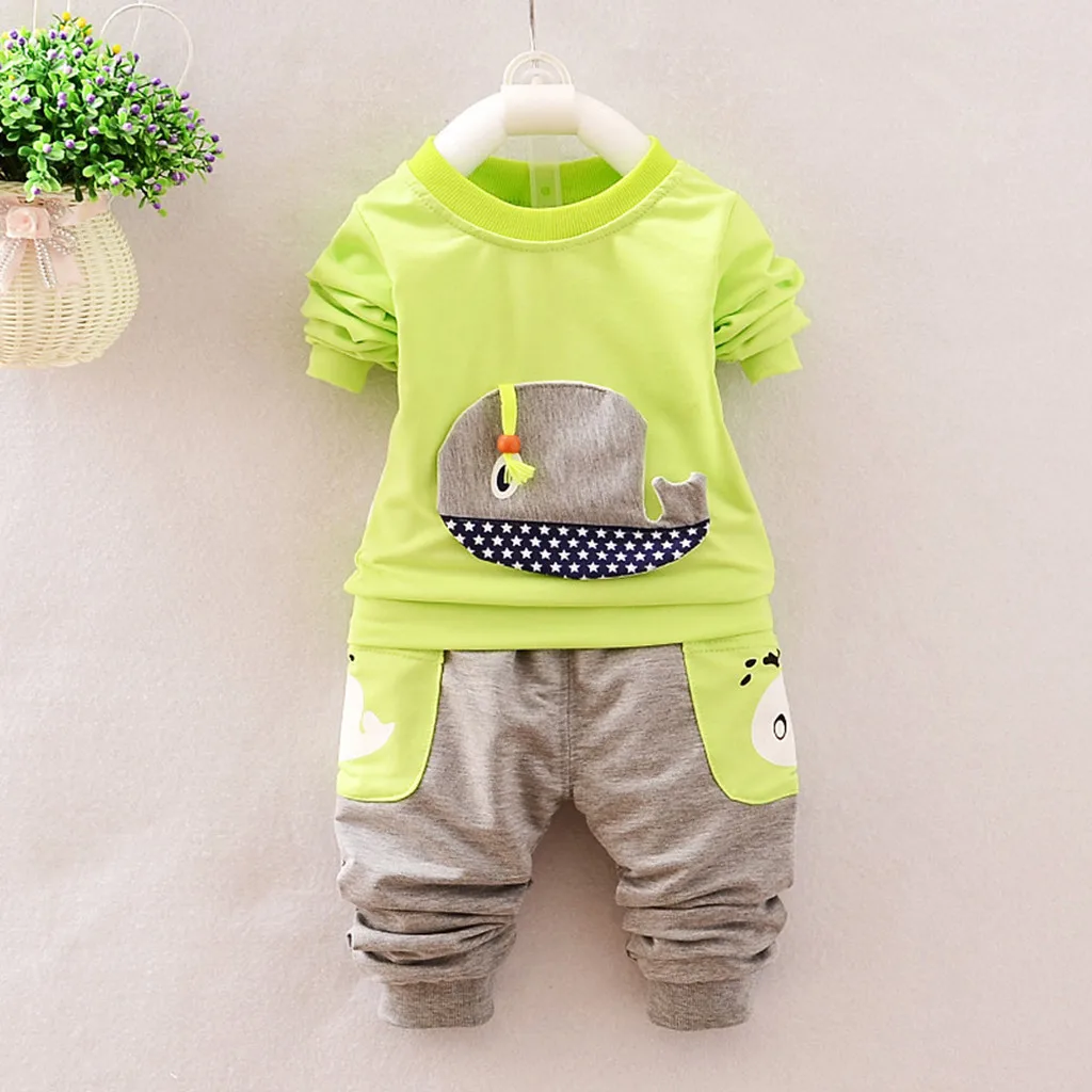 Cartoon Print Baby Boys Outfits Newborn Infant Kids Stereoscopic Long Sleeve Tops+ Pocket Pant new born Clothes Set |