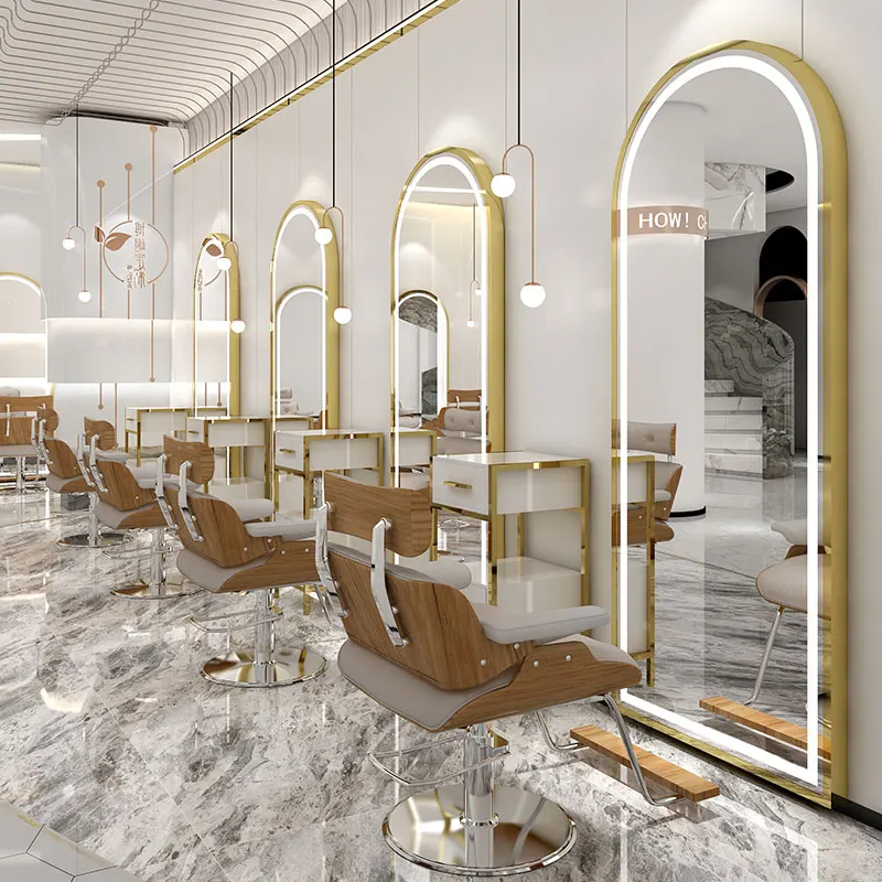 

LED light mirror barber shop Wall-mounted single-sided mirror