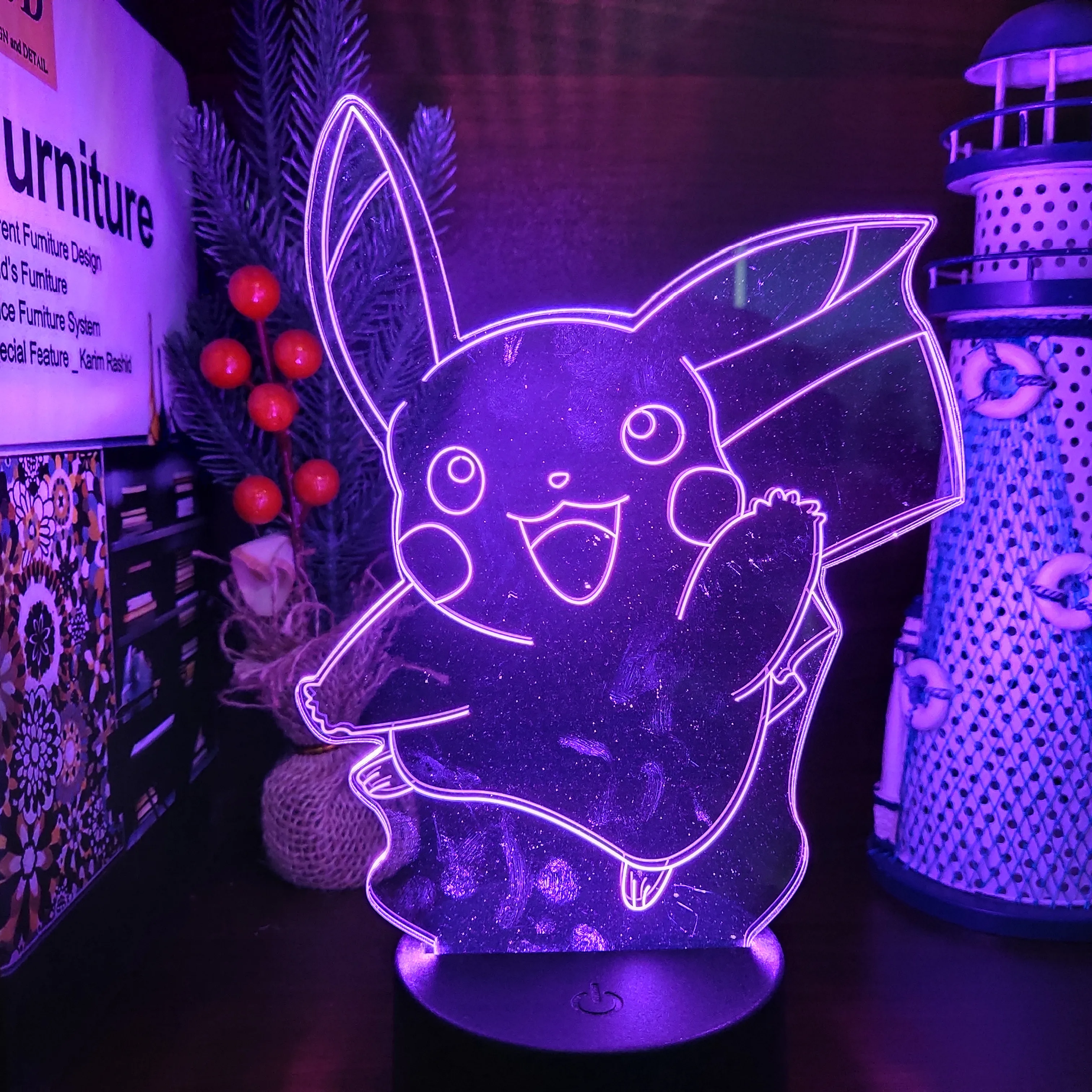 Покемон Пикачу аниме 3D иллюзия светодиодный лампа Акриловая USB цветной ночник