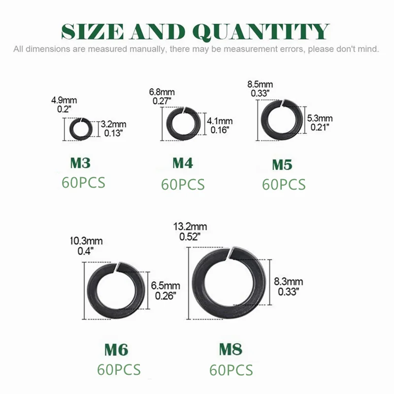 300/480pcs lock washers set stainless steel black carbon m2 m2.5 m3 m4 m5 m6 m8 m10 m12 spring washer assortment kit - купить по