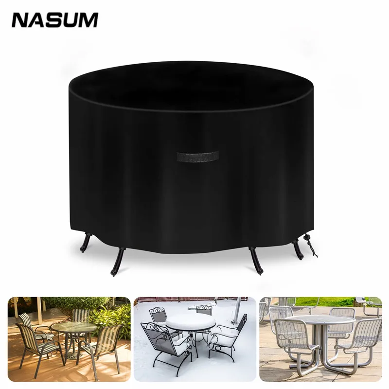 

NASUM Black 420D Oxford Cloth Round Table Cover Waterproof Anti-UV Round Furniture Cover 128x71cm