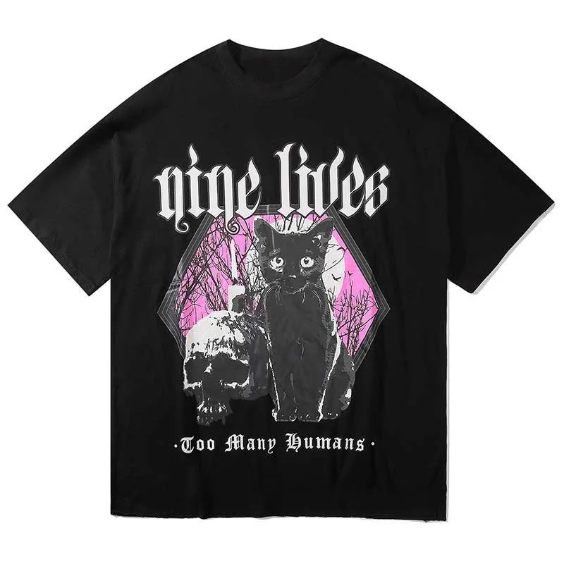 

Harajuku T-shirts Summer Men/Women Hip Hop Gothic Funny Print cat Tshirt Streetwear t shirt Short Sleeve Tee Top