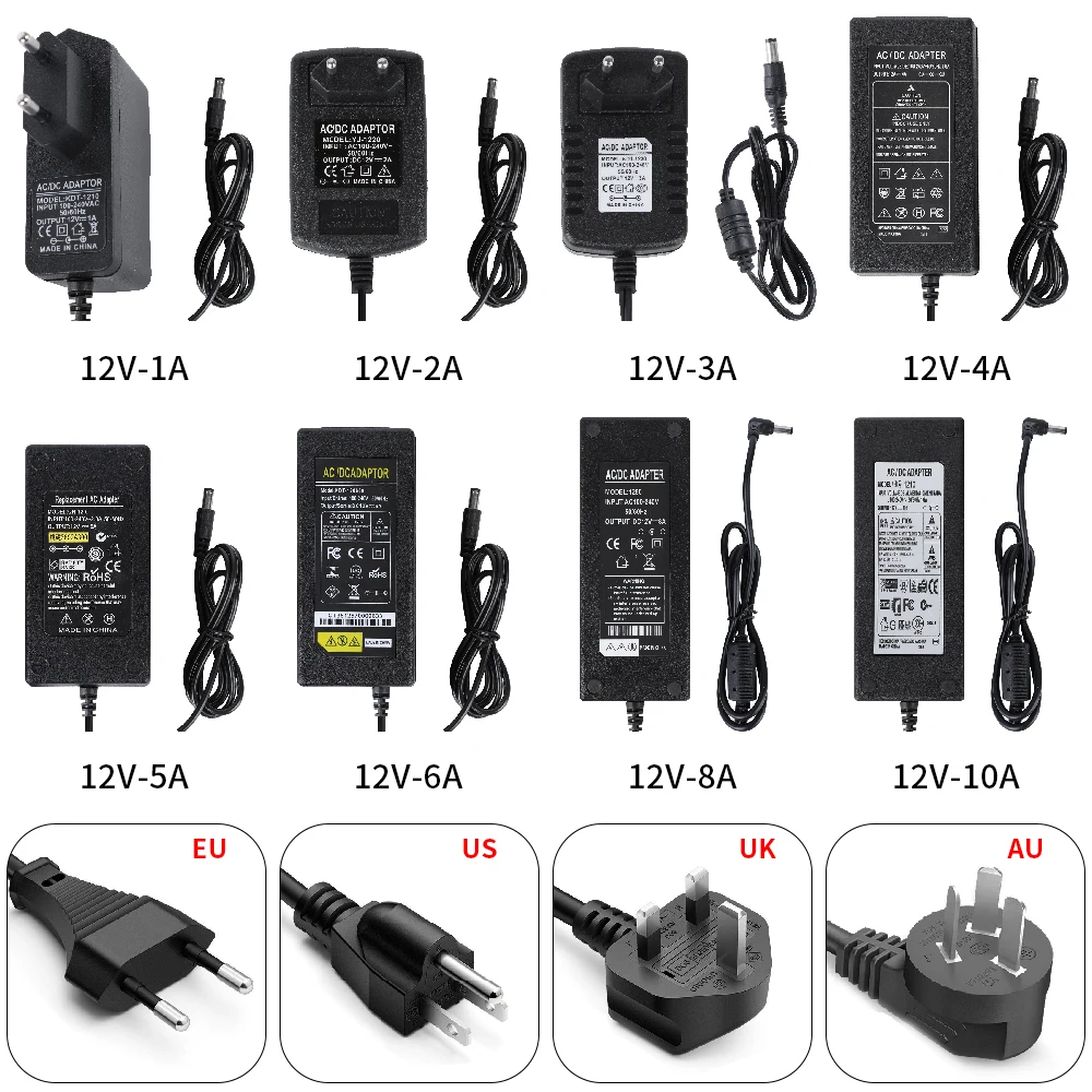 Адаптер питания AC 110/240 в к DC 12v 1A 2A 3A 4A 5A 6A 8A 10A освещение Светодиодная лента адаптер