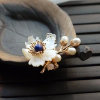 original design flower hair pins freshwater pearl hair clip wedding hair accessories for women blue ore headpiece hairpin