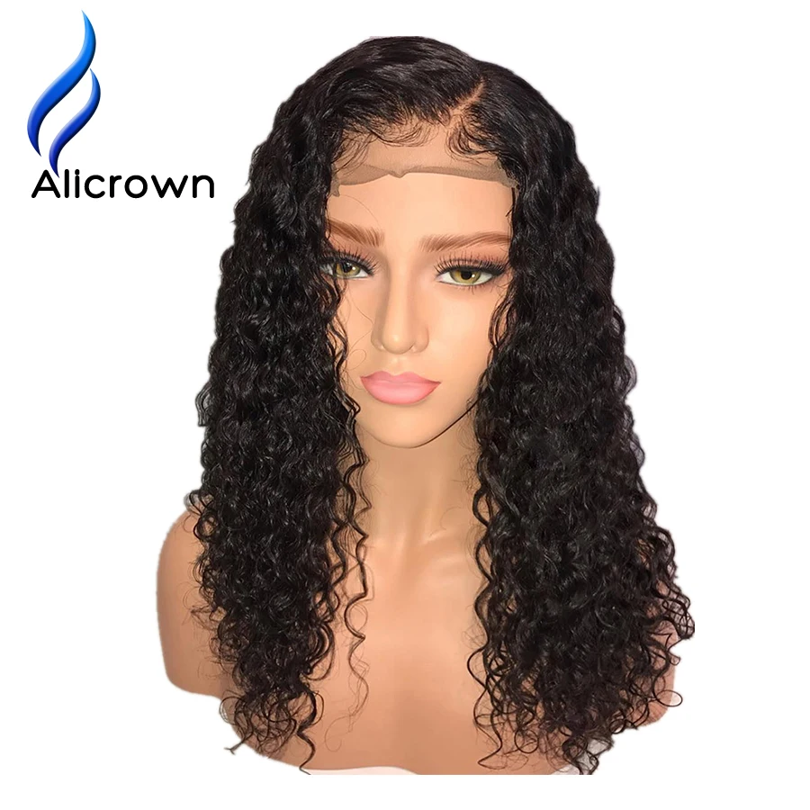 ALICROWN Curly 13*4 Lace Front Human Hair Wigs Brazilian Remy With Baby Knots Bleached Pre Plucked Natural Hairline | Шиньоны и парики