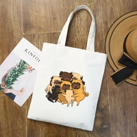 Pug Dog Pattern print Ladies Handbags Cloth Canvas Tote Bag Shopping Travel Women Reusable Shoulder Shopper Bags