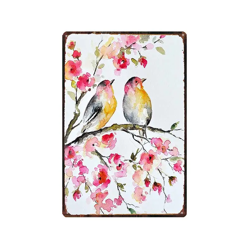 Акварель сад красота цветок птица цветочный металлический знак ретро настенное