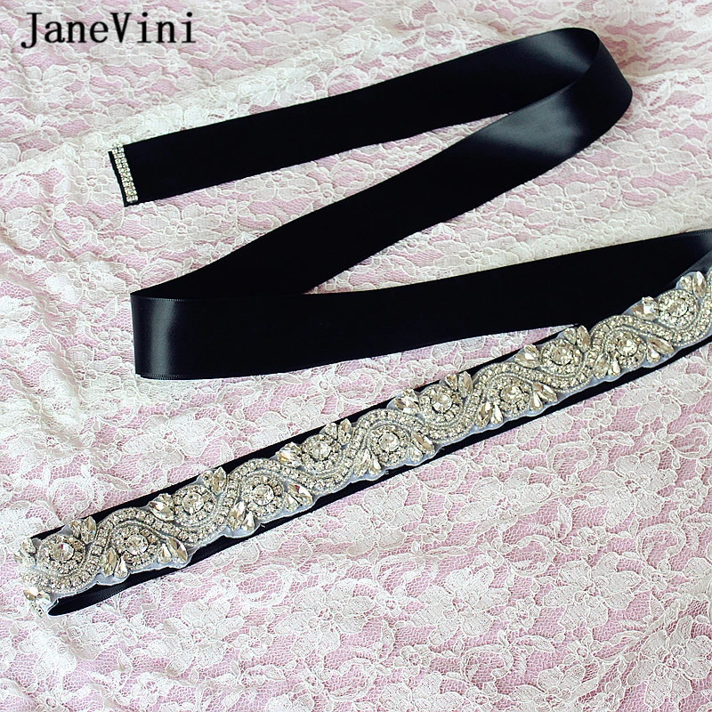 Роскошный черный атласный Свадебный ремень jaevini свадебные Стразы пояс с бусинами