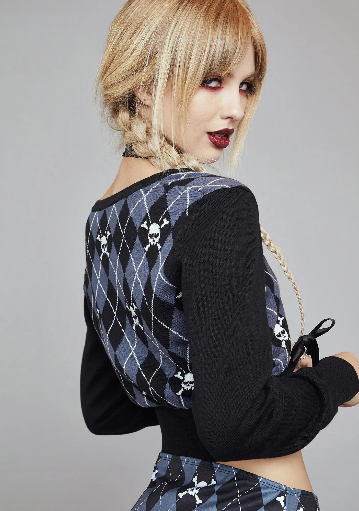 

Women Knitting Coat Long Sleeve V Neck Skull Printed Tops Casual Street Party Autumn Spring Blouse