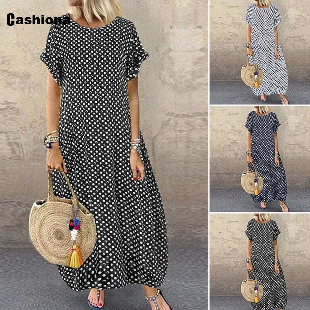 

Women Elegant Long Dress vestido de mujer New Fashion Dot Dresses 2020 Summer Leisure Casual Maxi Dress robe Femme