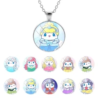 disney glass dome cabochon unicorn dressed cute lovely image princess round pendant necklace link necklace cartoon jewelry qgz38