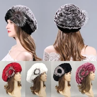 womens berets lovely natural rex rabbit fur hats knitted ladies thick winter warm 100 real fur hats female beanies hat new