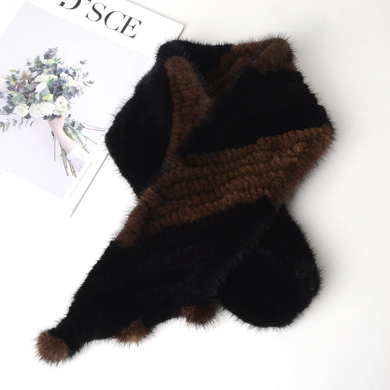 

Woven Scarf Female Winter Scarf Real Hair 2020 Fxfurs Fashion New European and American Mink Fur Encryption Hand Knitting Solid