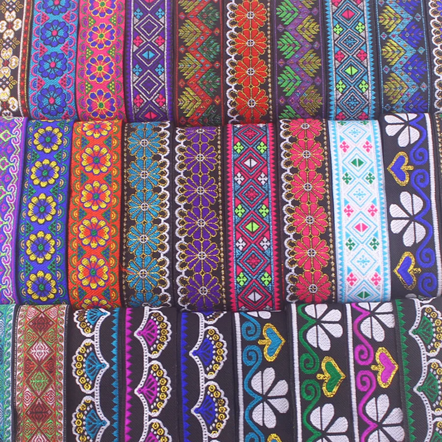 

On Sale Jacquard Woven Ribbon Stripe Ethnic Belt 32mm Wide 7 Yards Dog Webbing DIY Trim