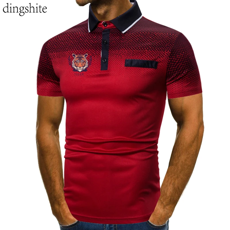 

Модная забавная Повседневная рубашка поло Dingshite с принтом головы тигра, мужская приталенная деловая футболка из полиэстера с короткими рук...