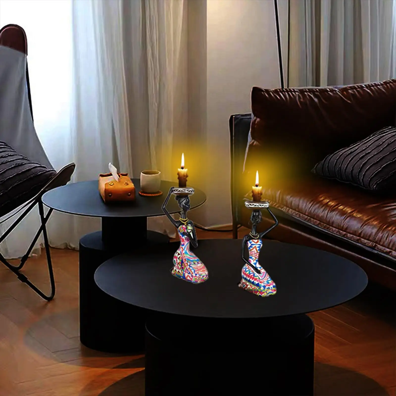 

2Pcs/Set African Figure Candle Holder Sculpture Statue Candleholder Centerpieces