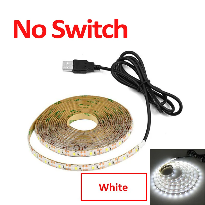 No Switch White Светильник под шкаф, ручной переключатель, USB светодиодный светильник Kithcen с датчиком движения, Ночной светильник для шкафа, светодиодный светильник для помещений - Цвет: No Switch White