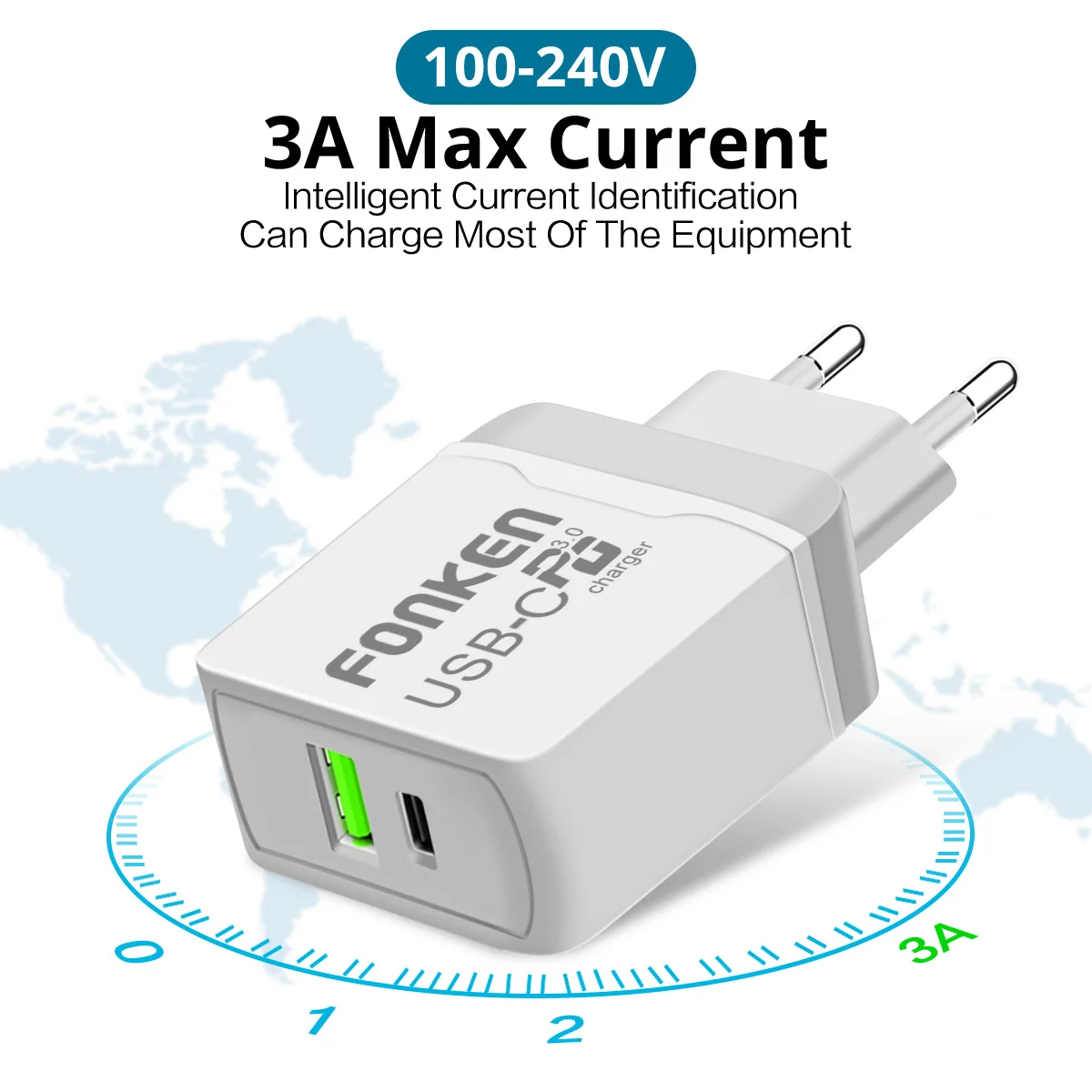 FONKEN USB C PD Зарядное устройство Dual Порты и разъёмы Быстрая зарядка для телефона