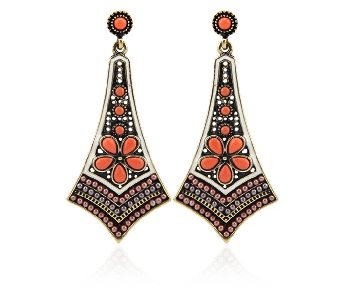D22406 orange Shineland дешевые оптовые цены богемные желтый фиолетовый синий кристалл цветок висячие серьги женские этнические Boho ювелирные изделия подарок - Окраска металла: D22406 orange