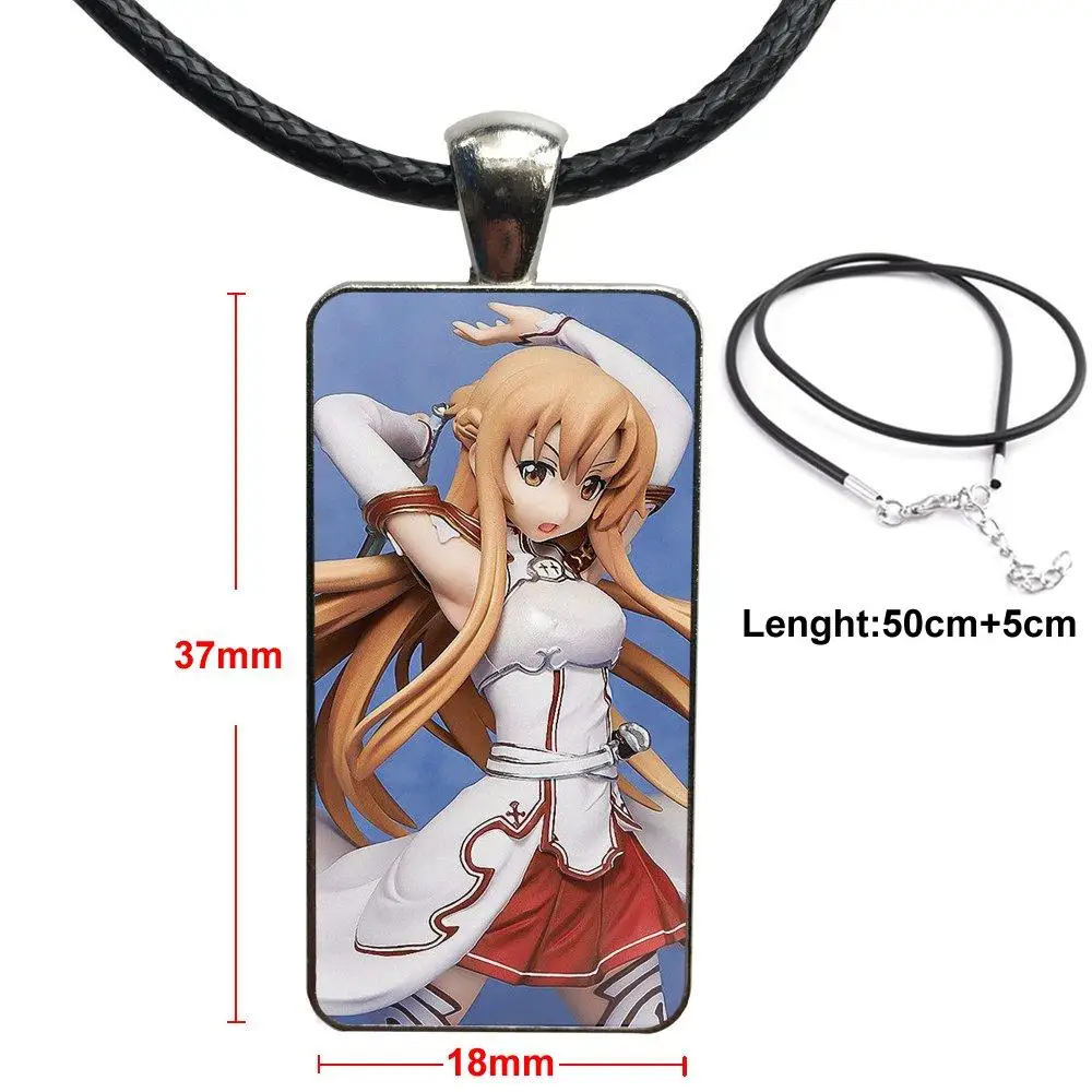 

All Sword Art Online Vintage Jewelry Steel Color Glass Cabochon Choker Pendant Long Rectangle Necklace For Women Children