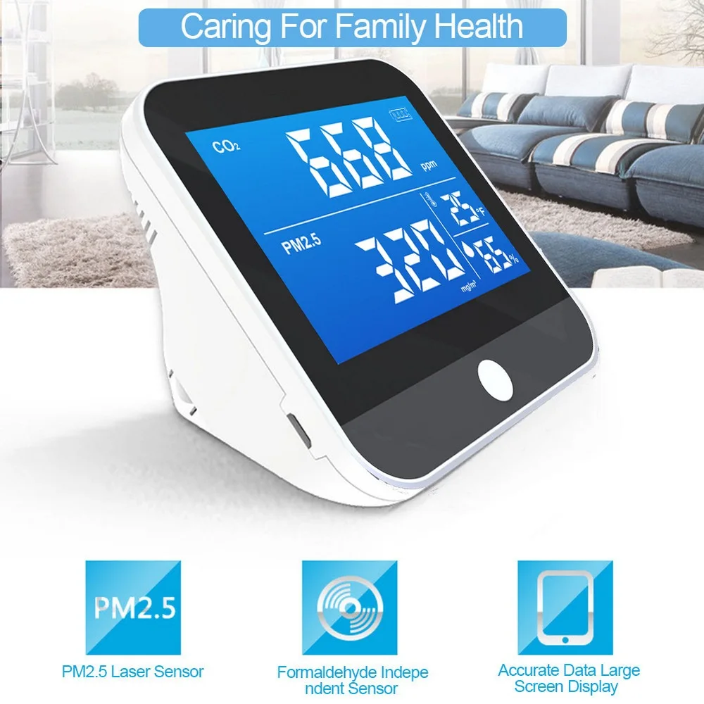 

DM306D Infrared NDIR Detector Home Air Quality Analyzer Multifunctional Digital CO2 PM2.5 Temperature Humidity Monitor Office