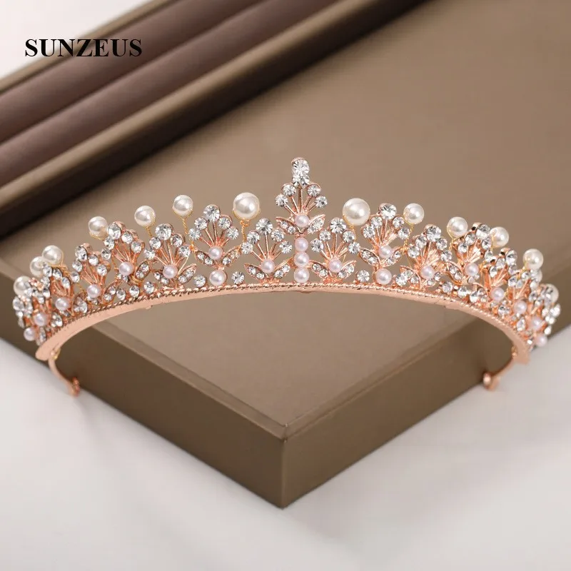 

The Palace style Rose Gold Bridal Tiaras Crystals Beaded Metal Wedding Crowns With Pearls Marriage Accessories SQ484