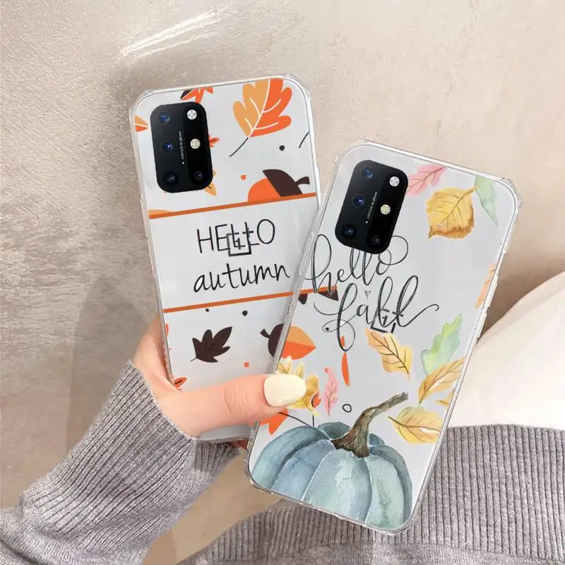 

Pumpkin happy autumn fall leaves Phone Case Transparent for OnePlus 7 9 8 t pro