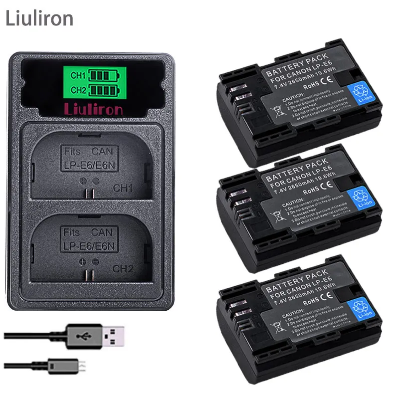 charger and 3battery 4 шт. 2650 мА/ч, LP-E6 LP E6 lpe6 Батарея+ светодиодный Dual USB Зарядное устройство для цифровой однообъективной зеркальной камеры Canon EOS 5D 5D2 5DS R Mark II 2 III 6D 60D 60Da 7D 7D2 70D 80D - Цвет: charger and 3battery