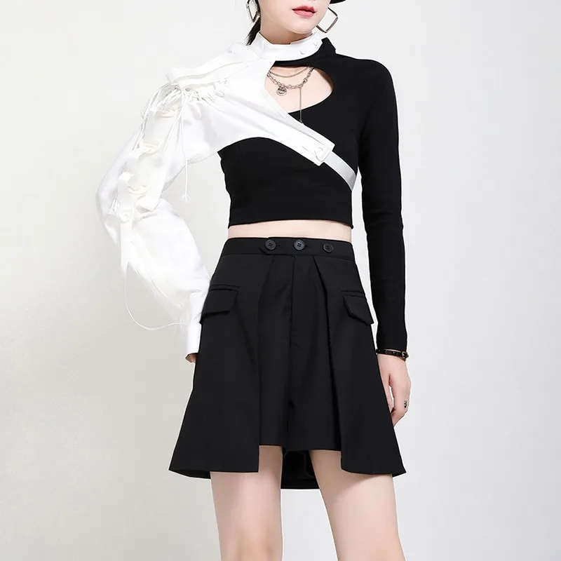 

Design Hollow Out Irregular Fashion TShirt Women Solid Off Shoulder Short Tops Korean Summer Slim Bodycon Mujer Camisetas 13A223