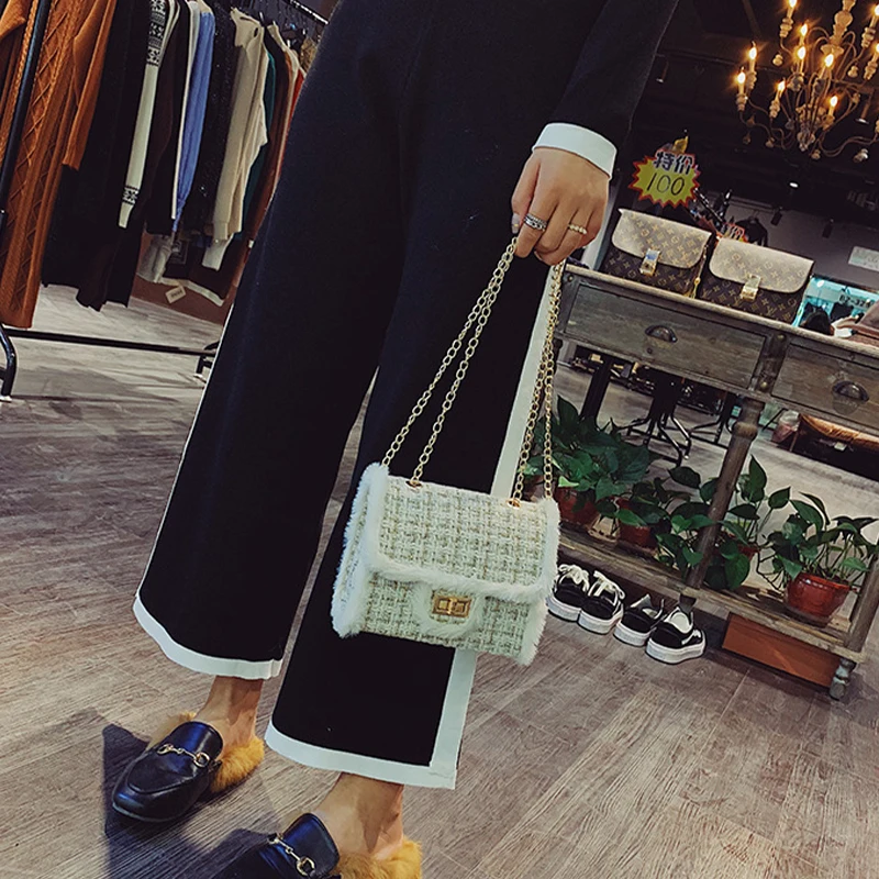 Роскошная женская сумка плюшевая шерстяная на цепочке сумки через плечо