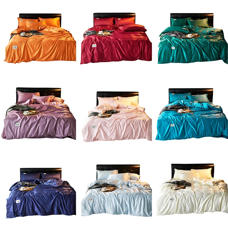 

HOT! 100% pure satin silk bedding set,Home Textile King size bed set,bedclothes,duvet cover flat sheet pillowcases Wholesale