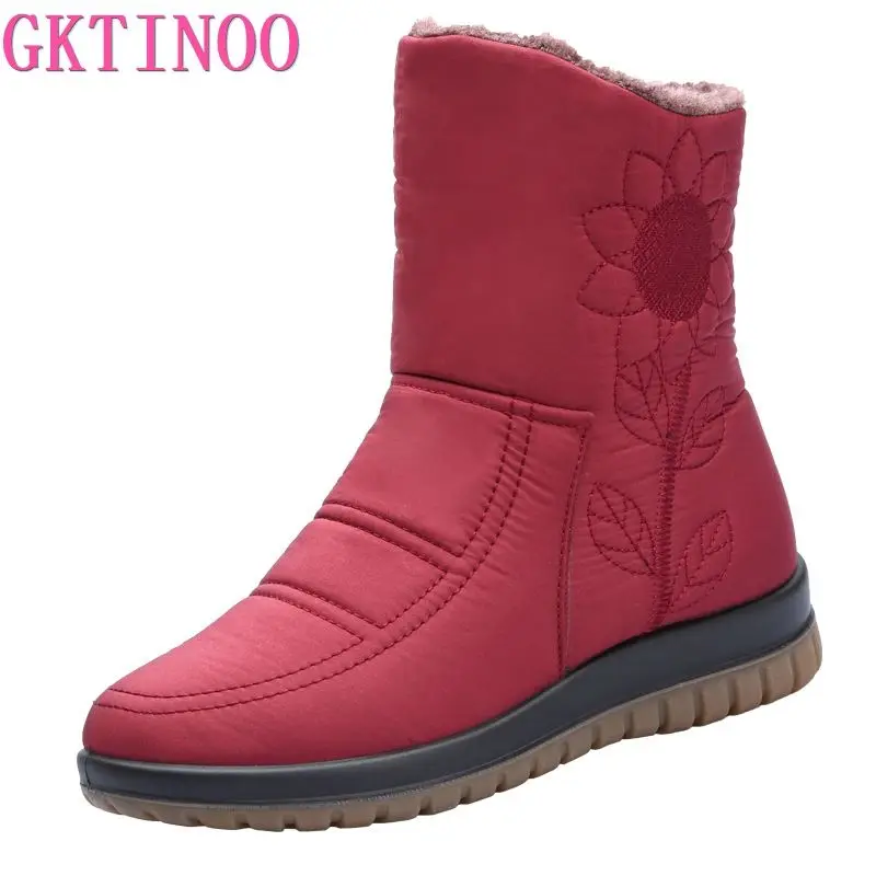 

GKTINOO Snow Boots Ladies Waterproof Warm Ankle Boots Wedges Platform Plush Shoes female Botas Mujer Zapatos Embroider boot
