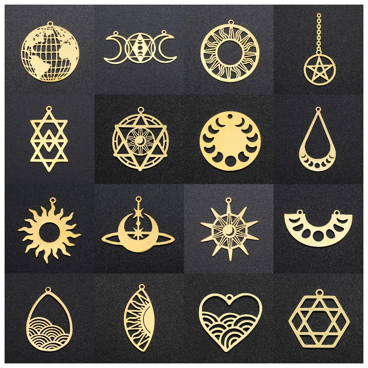 

5Pcs Stainless Steel Moon Sun Star Of David Pendants Charms Connectors For DIY Necklace Bracelet Earring Dangles Jewelry Making