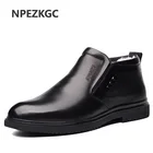 Ботинки мужские зимние из натуральной коровьей кожи, Теплые полусапоги ручной работы в ретро стиле, натуральная кожа