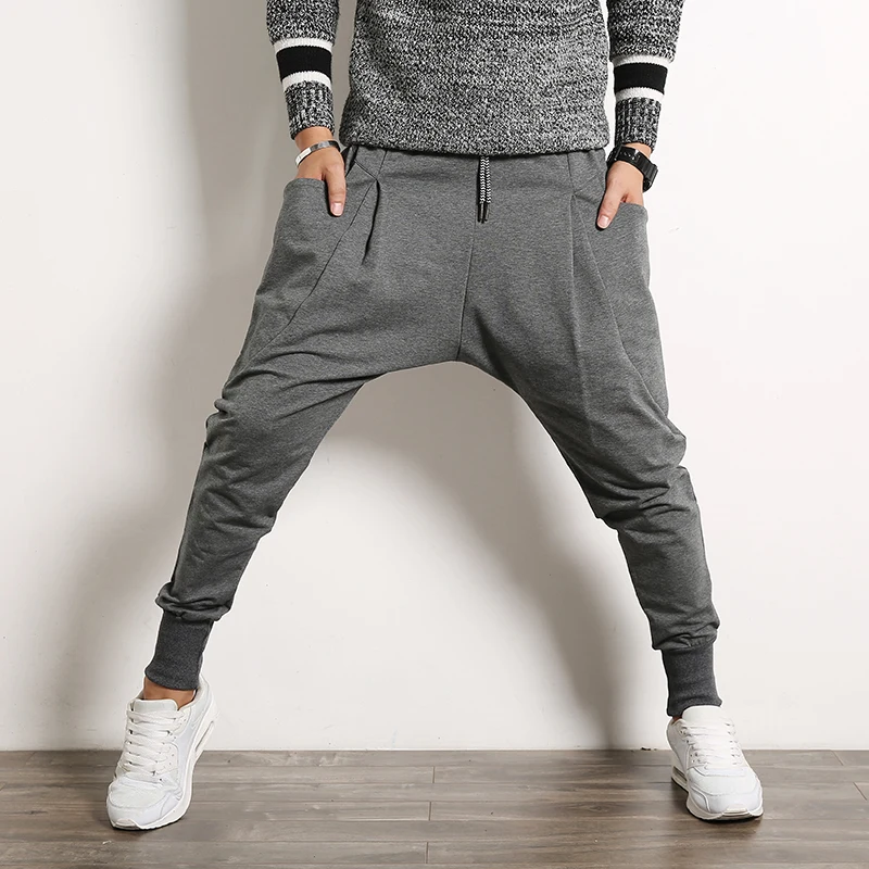 

Hip Hop Harem Pants Men Cotton Streetwear Casual Trousers Solid Jogger Pants Side Pocket Men Sweatpants