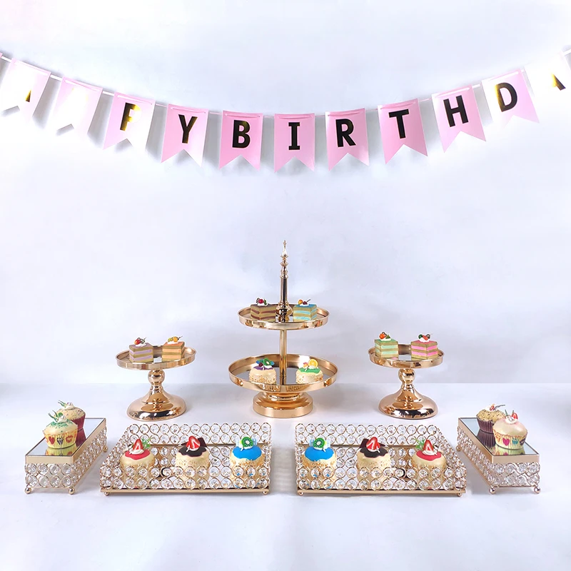 

Mirror Plating Cake Stand Set Cupcake Tray Tools Home Decoration Dessert Table Decorating Party suppliers Wedding Display