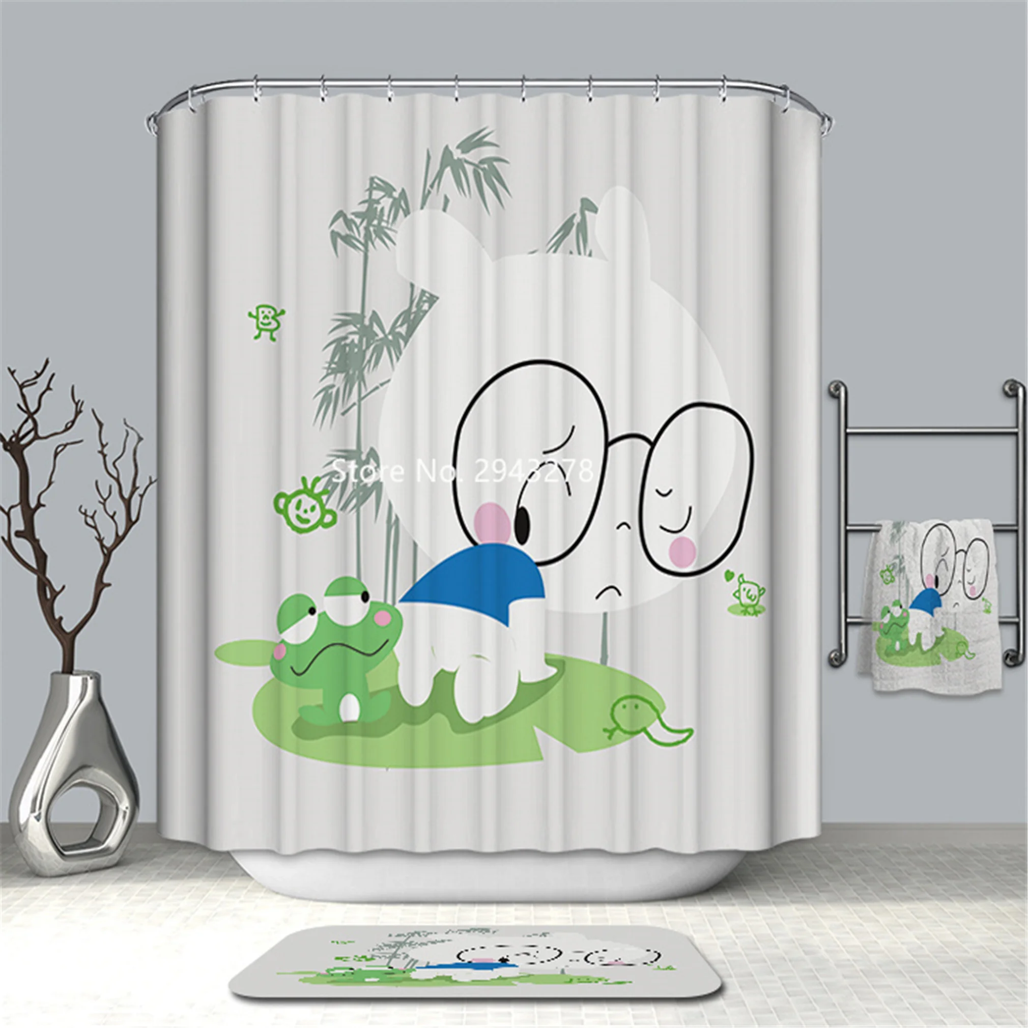 

3D-printed Waterproof and Mildewproof Washable Shower Curtain with Hook Tiger Seal Flamingo Colorful Print Home Bathroom Decor