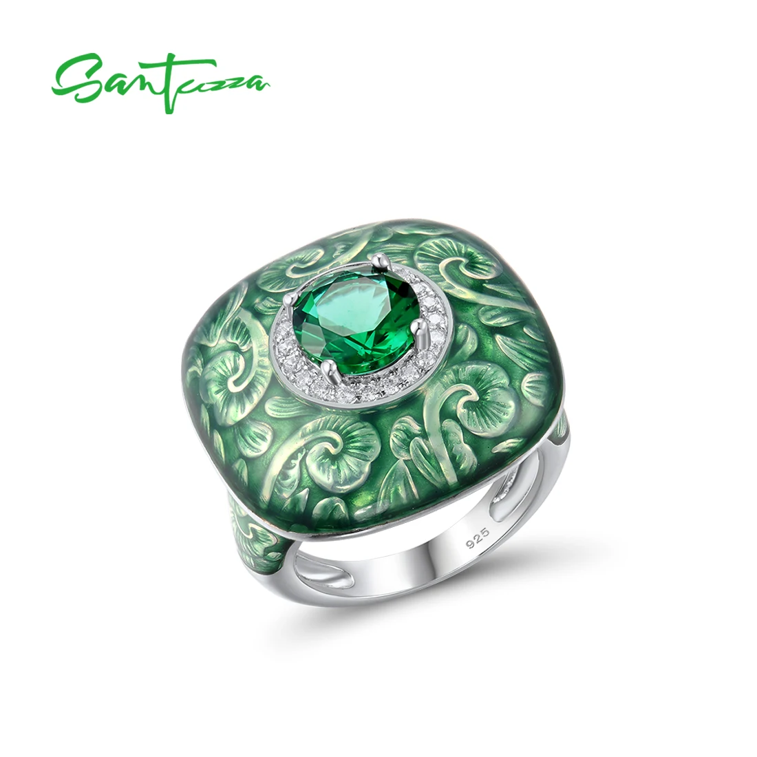 Женское серебряное кольцо SANTUZZA из серебра 925 пробы с зеленым и белым кубическим