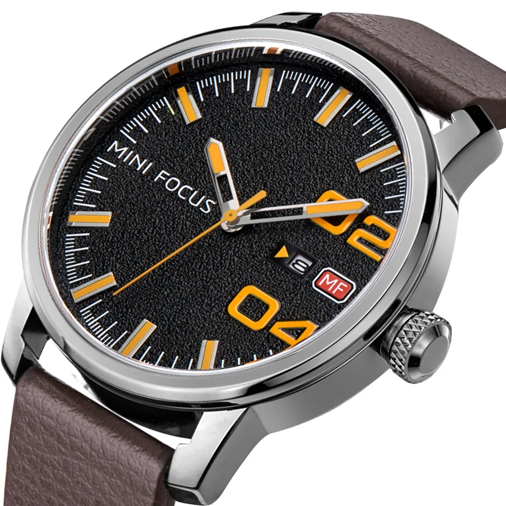 MINIFOCUS Men's Quartz Sport Watch Luxury Clock Watches Brand Luxury Male Blue Leather Military Wrist Watch relogio masculino