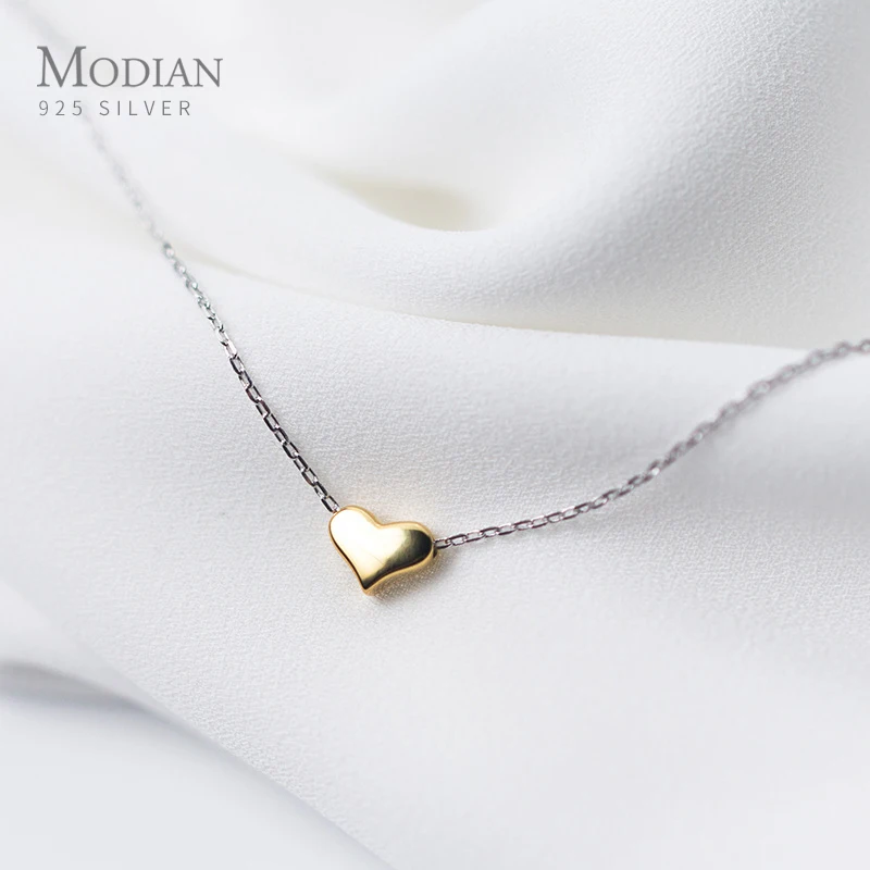 موديان-سلسلة قلادة من الفضة الإسترليني على شكل قلب للنساء ، قلادة ، 925 فضة استرلينية ، لون ذهبي ، بسيط ، بسيط ، عصري ، صغير ، فتاة