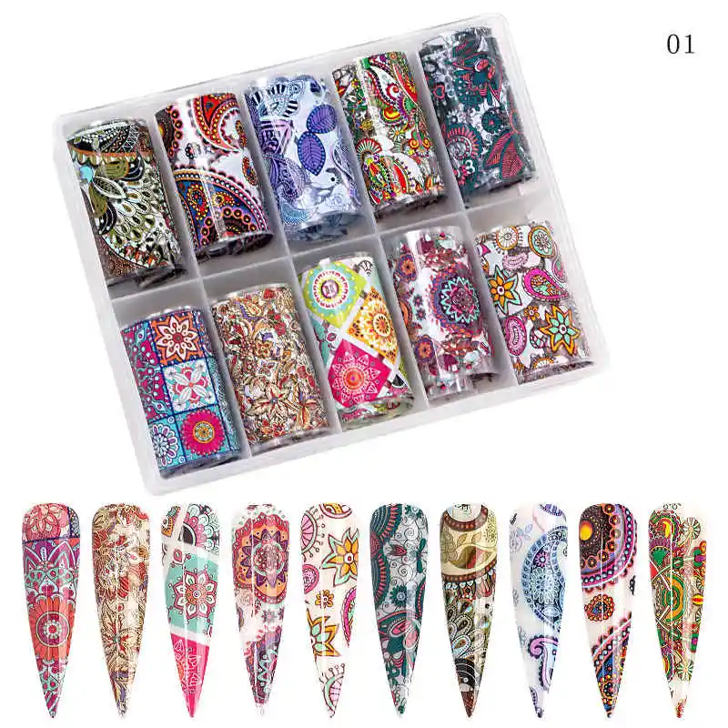 

SEENCON 1 box ten styles set Nail art Laser foil paper colorful star transfer nail sticker candy nail art decal