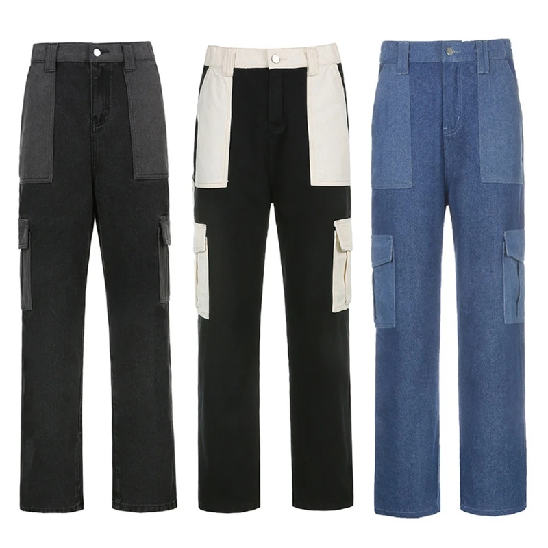 

Women High Waist Hip Hop Loose Jeans Vintage Distressed Ripped Hole Denim Pants Harajuku Punk Straight Leg Hippie Trousers Stree