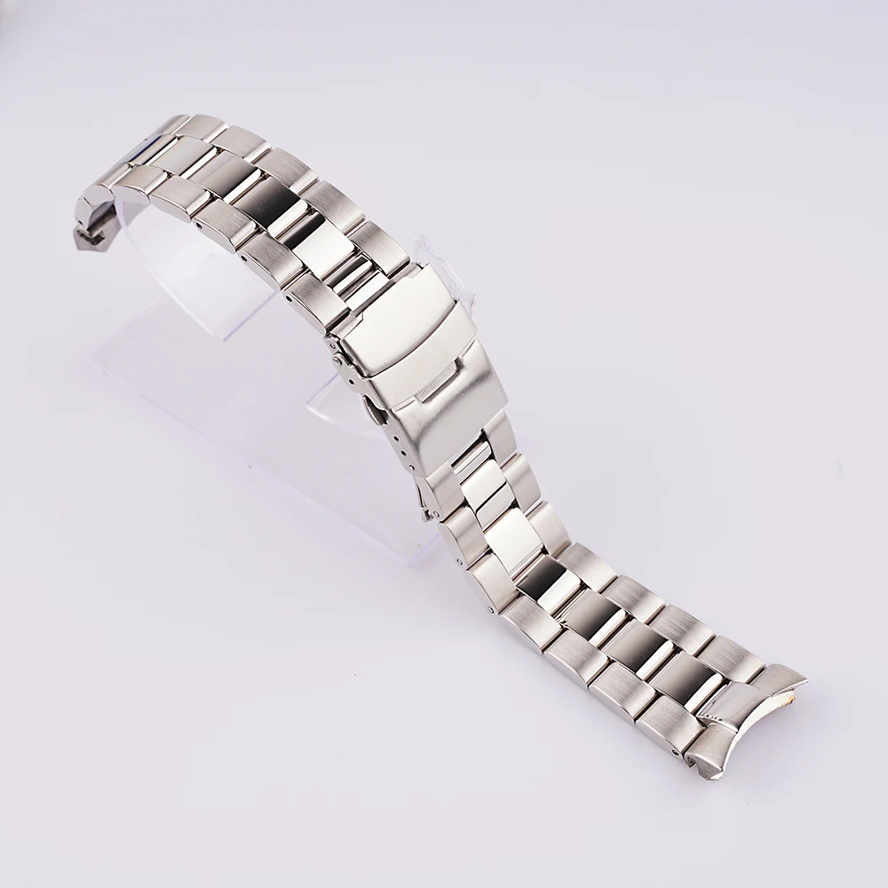 CARLYWET 22mm Silver Solid Curved End Links Replacement WatchBand Strap Bracelet Double Push Clasp For Seiko SKX 007