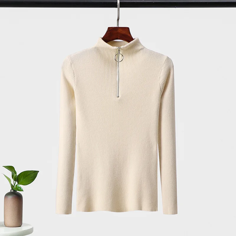 

casual Zipper Sweater Women Turtleneck Solid spring autumn female Knitted sweater Pullovers long Sleeve chic Soft Jumper top