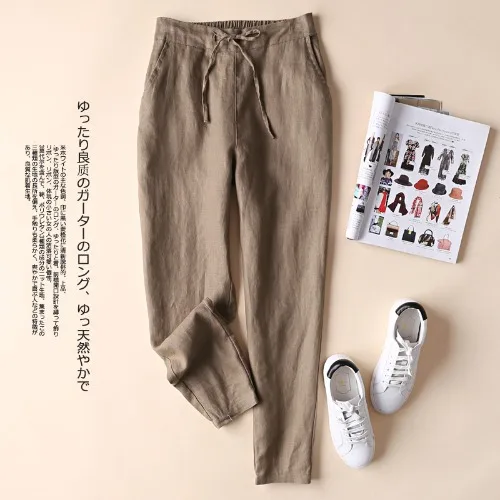 

newest cotton line pants women elegant trousers lady formal pants plus size S-5xl famous brand design cotton trousers popular