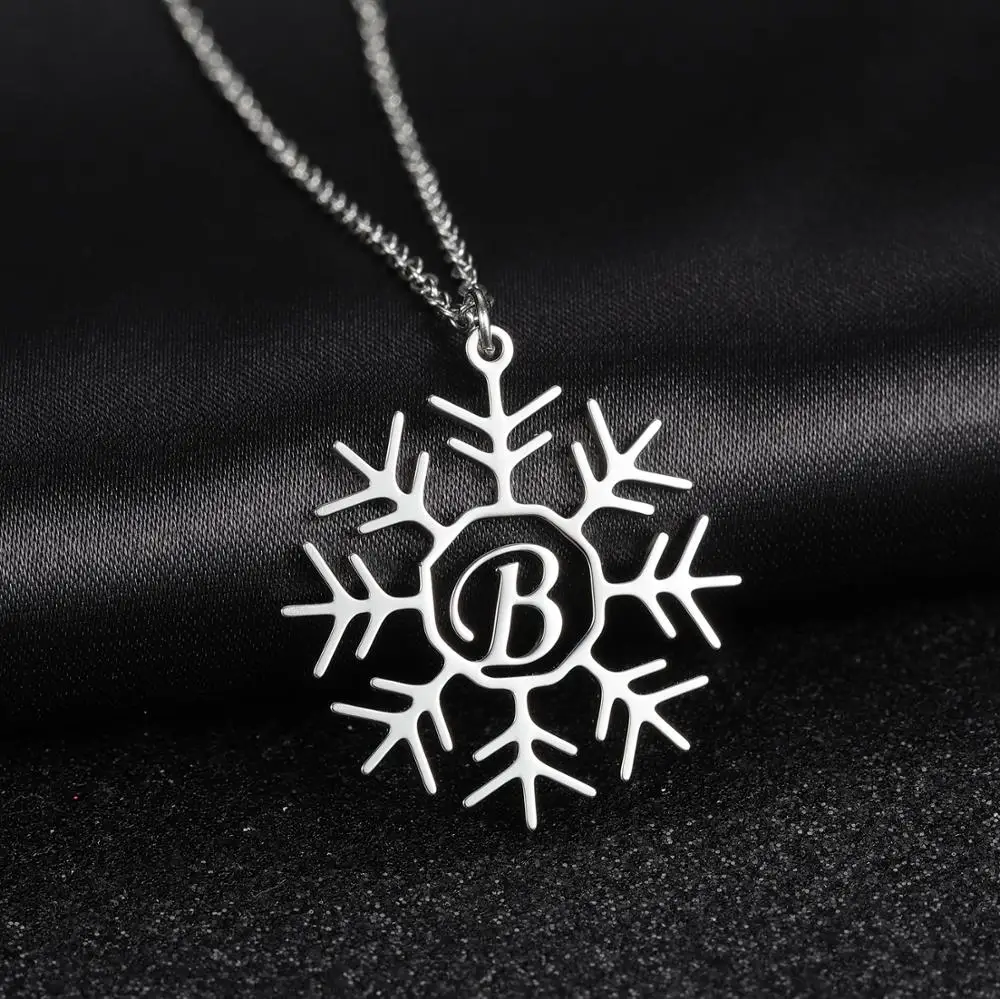 

MYDIY Name Necklace Snowflake Personalized Custom Nameplate Jewelry Stainless Steel Hollow Single Letter Winter couple Necklace