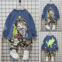 2021 new small and medium sized childrens camouflage sweater spring and autumn boy two piece suit boys spring sets bt37
