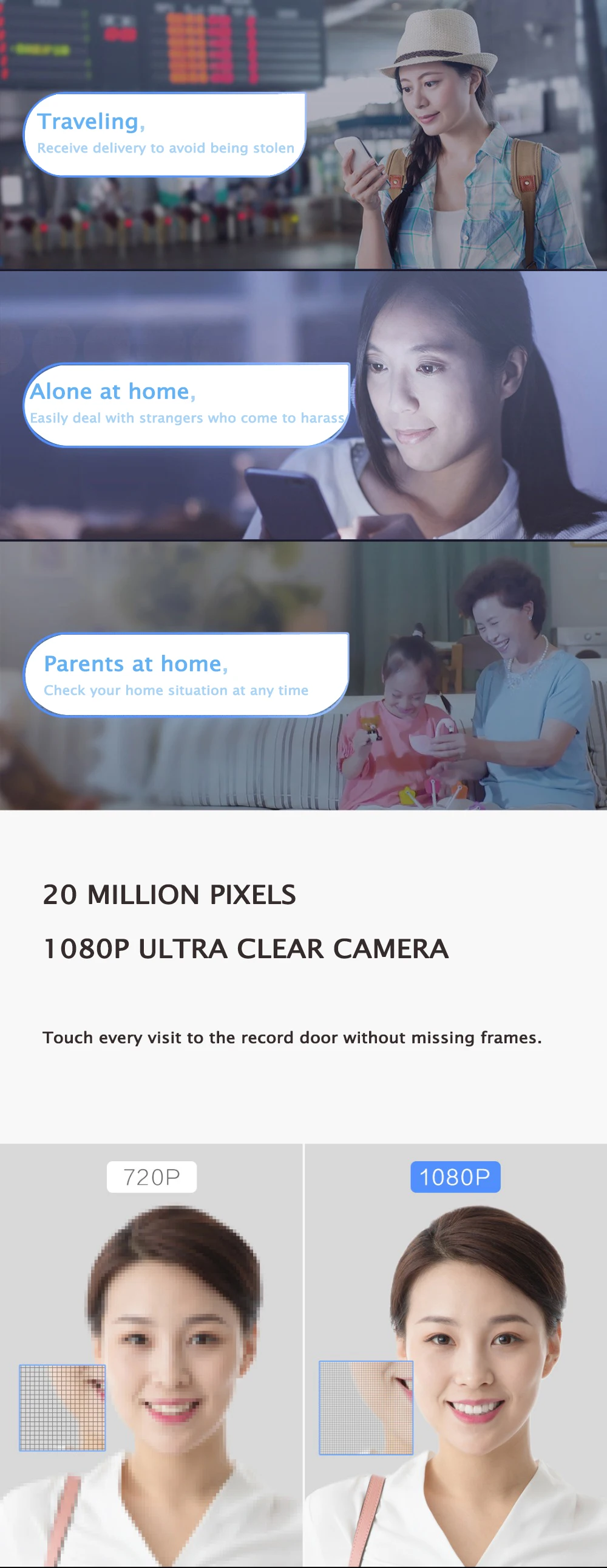 Xiaomi Xiaomo AI распознавание лица 1080P ИК ночного видения видео дверной звонок Обнаружение движения SMS Push домофон