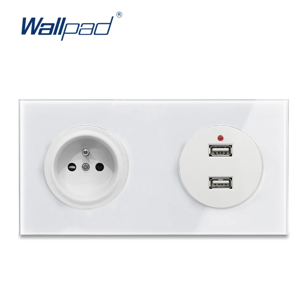 Европейская французская розетка с 2 USB зарядными устройствами 5 В 2400 мА настенная